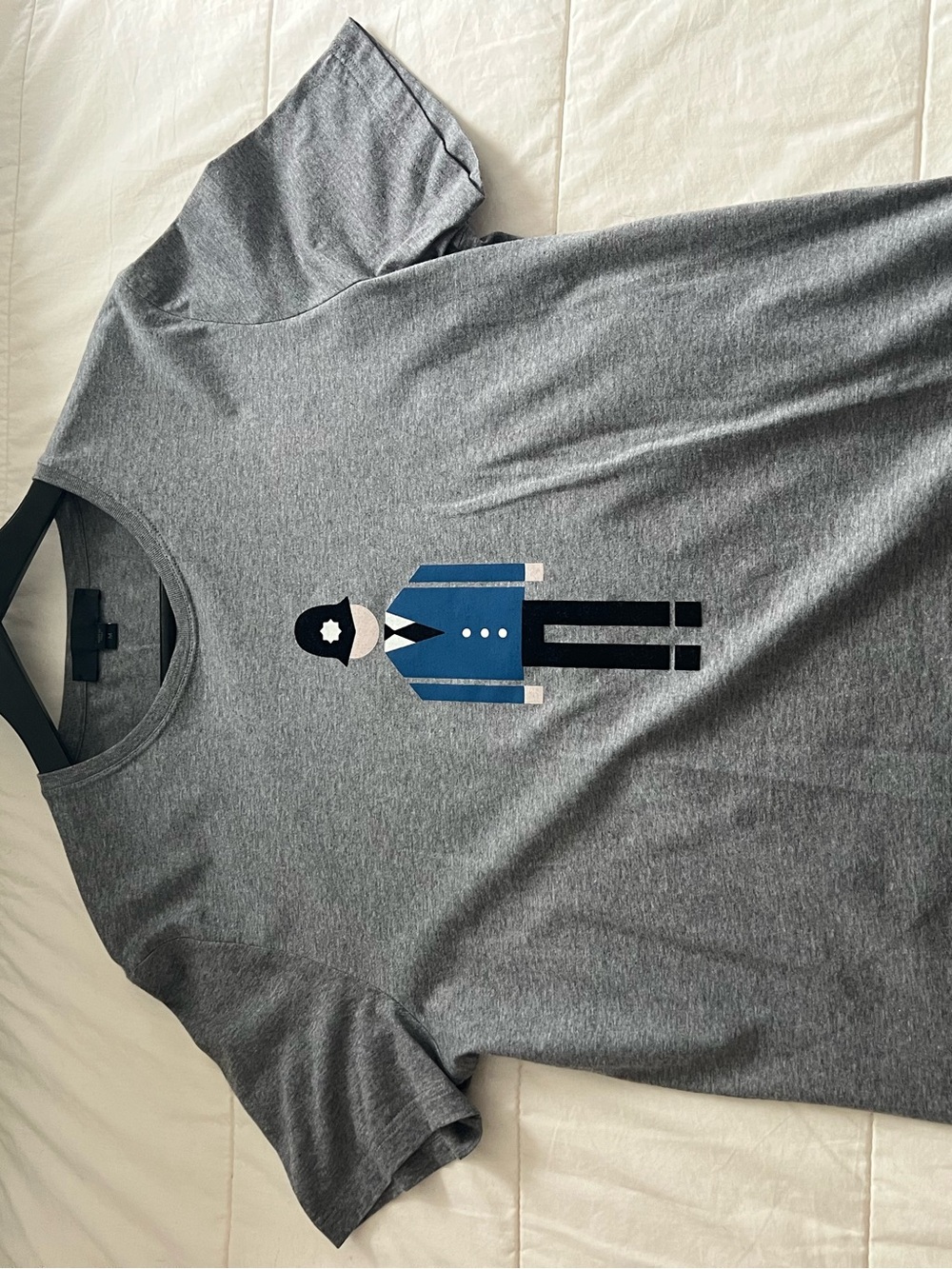 Burberry Gray Short Sleeve Tee with Blue Officer Graphic